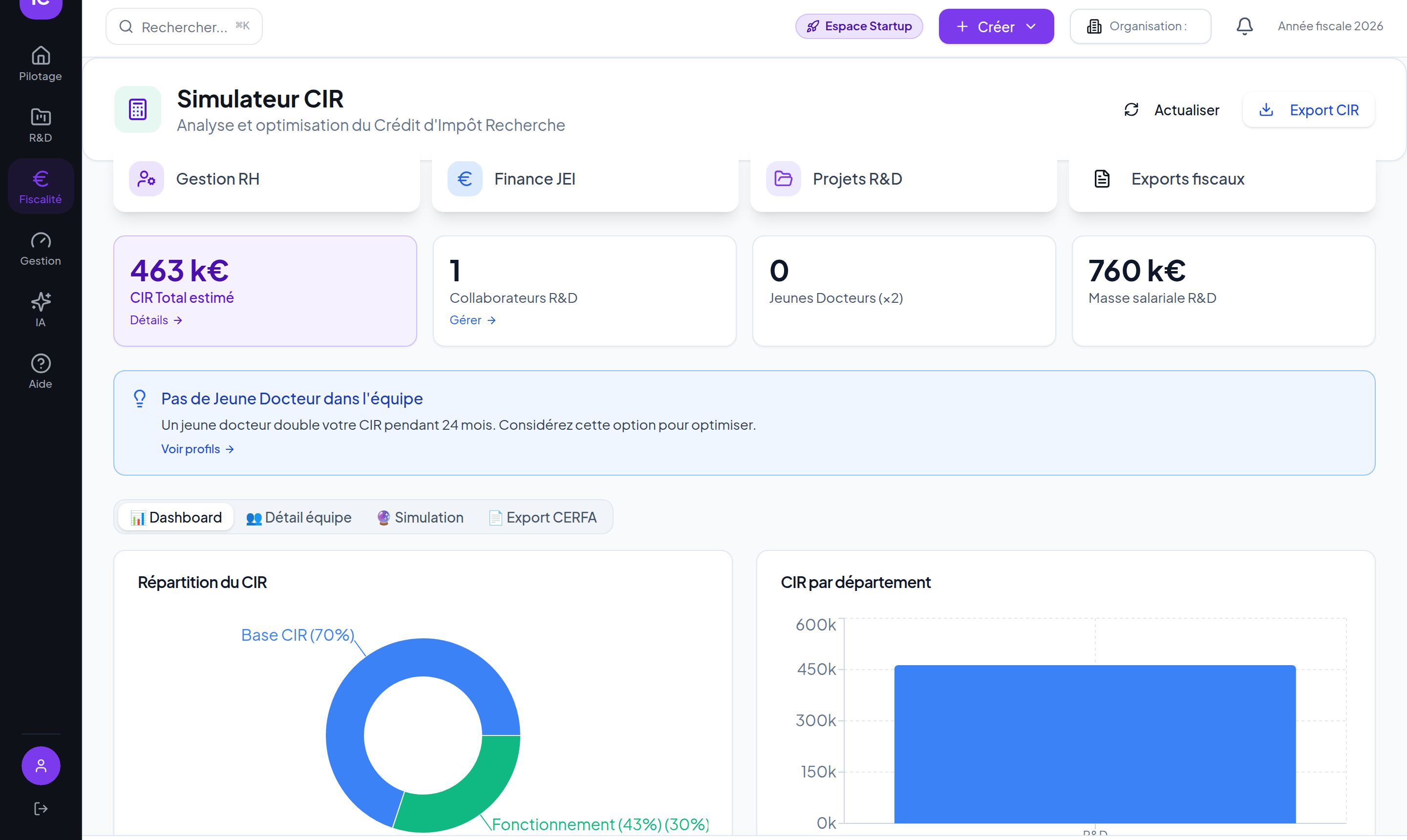 Simulateur CIR startup